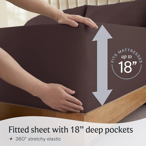 Image of LuxClub 4 PC Sheet Sheets Deep Pockets 18 inch Eco Friendly Wrinkle Free-Kids-Fitted Sheets Machine Washable Hotel Bedding Silky Soft - Brown Twin