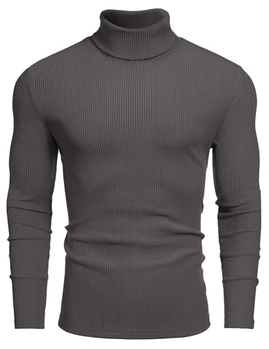 Image of COOFANDY Men's Ribbed Turtleneck Sweater Casual Basic Long Sleeve Knitted Pullover Sweater