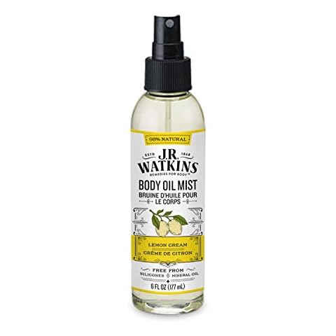 J.R. Watkins Natural Hydrating Body Oil Mist, Lemon Cream, Moisturizing Body Oil Spray for Glowing Skin, USA Made and Cruelty Free, 6 fl oz, Single Cover