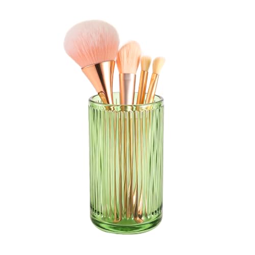 Image of DASITON Makeup Brush Holder Organizer, Crystal Glass Makeup Brushes Storage Holder, Vintage Make Up Brush Cup for Vanity, Pen Pencil Holder for Desk, Toothbrush Holders for Bathroom (Green L)