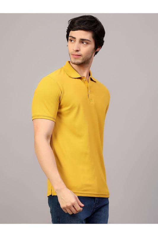 Image of Men's Poly Cotton-Matty Tshirt with Regular Fit Solid Pattern Half Sleeve Standard Length and Button Down Closure|Men's T-Shirts