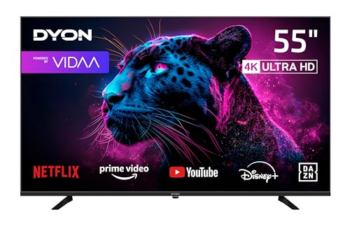 DYON Movie Smart 55 VX-2-55 Zoll (139 cm) 4K UHD Smart TV mit Triple Tuner (DVB-C/-S2/-T2), App Store, Prime Video, Netflix, YouTube, DAZN, Disney+, waipu.tv, Hotelmodus