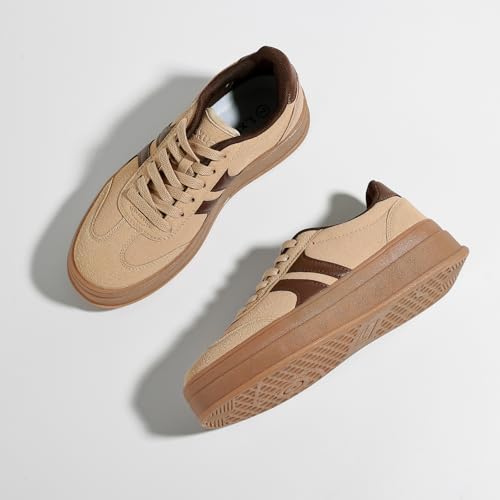 Women's Gum Sole Fashion Sneakers-Thick Platform Sole,Anti-Slip Rubber,Lace-Up Comfort Walking Shoes3