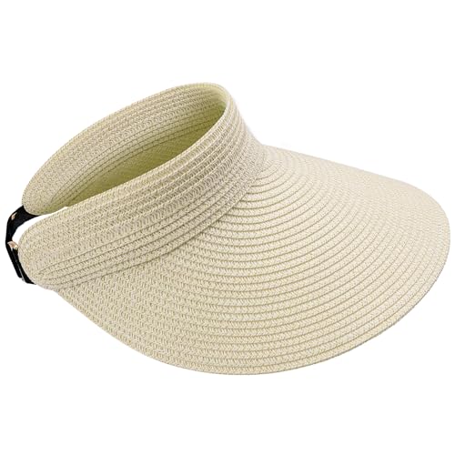 MK MATT KEELY Chapeau Paille Femme Casquette Visière Larges Bords Pliable Chapeau de Soleil Réglable,Beige
