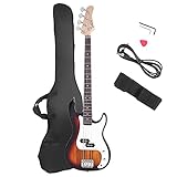 Glarry Electric Bass Guitar Full Size 4 String Rosewood Basswood Fire Style Exquisite Burning Bass (Sunset)