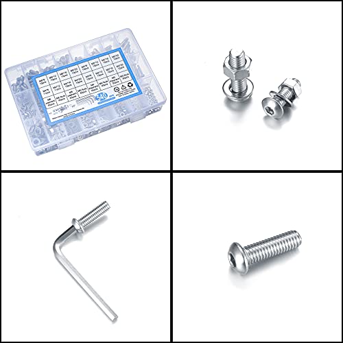 540 Stück Edelstahl Sechskopf Knopf Schrauben und Muttern Unterlegscheiben, M3 M4 M5 M6 Linsenkopfschrauben Sortiment Set, Edelstahlschrauben Maschinenschrauben, mit Schraubenschlüssel