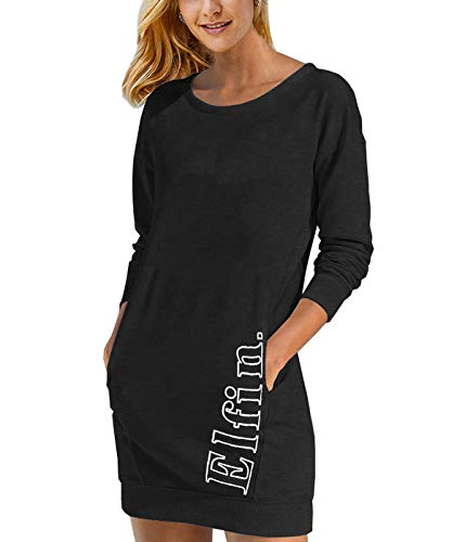 ELFIN Damen Sweatkleid Langarm Kleider Sweatshirt Dress Lässig Sportliche Longshirt Tops Minikleider mit Logodruck Herbst