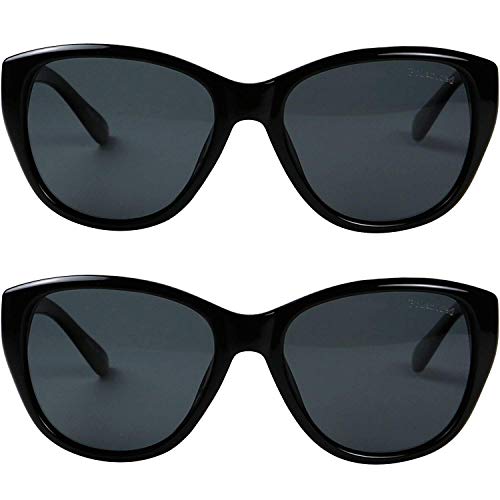 ShadyVEU Polarized Cateye Sunglasses 100% UV Protection Classic Minimalist Fashion Shades (2-Pack Set, Black)