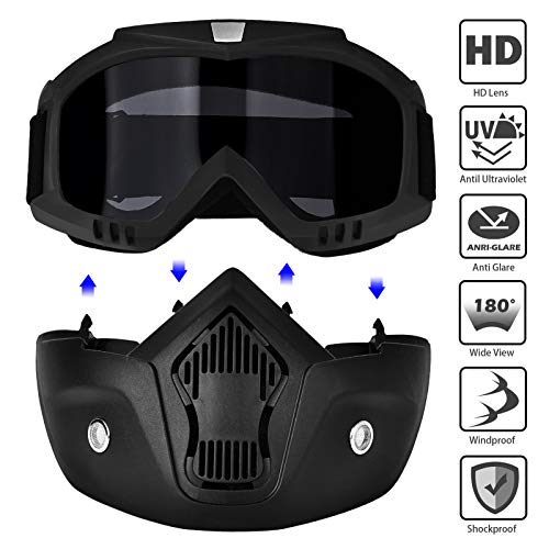BOLLFO Motorcycle Goggles Mask Detachable Face Mask for CS Paintball Airsoft Skiing Riding Cycling