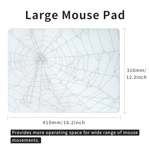 Image of XVX Glass Mousepad for Gaming, White Spider Webs Hard Gaming Mouse Pad, Professional Large Mouse Mat 16.2 inch x 12.2 inch, Special Glass Surface with Improved Precision and Speed