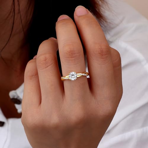 ADRAMATA 925 Sterling Silver Ring for Women Engagement Ring Adjustable Cubic Zirconia Rings Wedding Eternity Promise Infinity Thumb Ring Anniversary Jewellery Gift with Box (Silver/Gold)