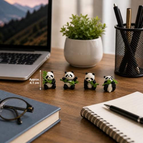 Image of HindCraft Cute Panda Showpiece Set for Home Decor | Panda Miniature Figurines for Desk, Shelf, Car Dashboard & Gift (Set of 4)