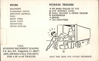Vintage Advertising Postcard: Business Equipment Leasing - Storage Trailers Ridgefield, Connecticut CT