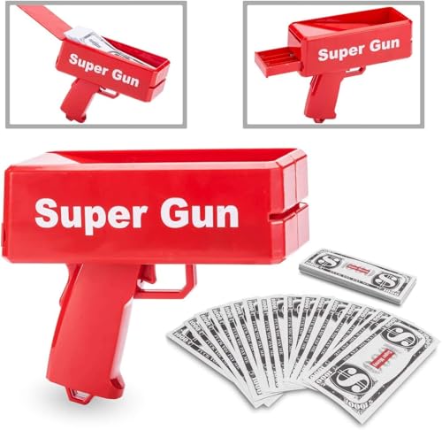 Image of Red Money Gun Shooter with 50PCS Fake Doller, Make It Rain Money Thrower Gun, Handheld Spary Paper Money Cash Gun Fake Gun for Game Video Party