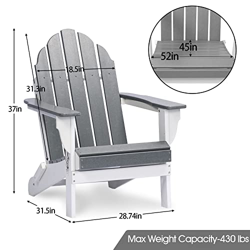Aoodor Folding Adirondack Chair Patio Chair 4-Piece Outdoor Weather Resistant Painted For Fire Pit &Garden 31.5'' (L) X 28.74'' (W) X 37'' (H) - Gray And White #TOP2