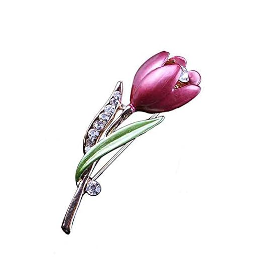 AILUOR Broche de la Flor de la Mujer Elegante Esmalte Tulip Pin púrpura Ajustable