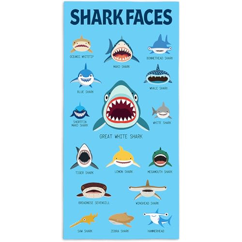 ARYVUU Shark Kids Beach Towel for Boys Super Soft Absorbent Bath Pool Towel Large 30 x 60 Quick Dry Swim Towels Kids Birthday Gift