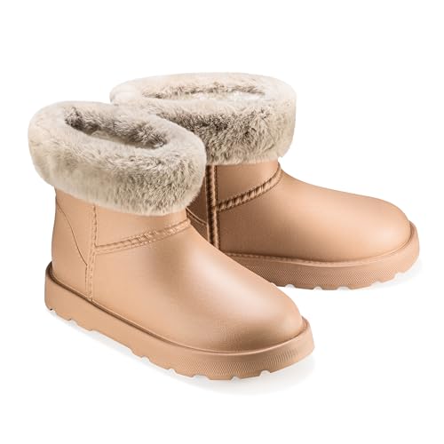 ESTRO Warme Gummistiefel Damen Gefüttert - Gummistiefel Gefüttert Damen Wasserdicht Winterschuhe F115 (38 EU, Hellbraun)