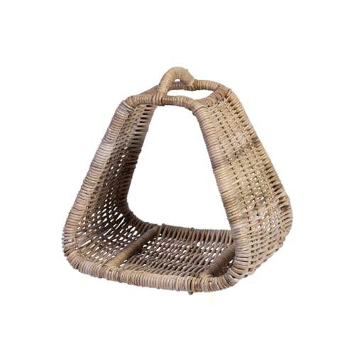 Wicker Log Basket with Handle Triangular Open Kindling Basket Firewood Rack or Log Fireplace, Stove or Hearth Rustic Style Fireside Storage Accessory