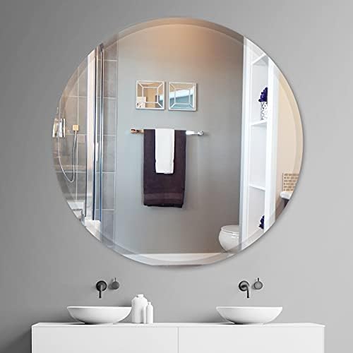 JENBELY 24 Inch Round Frameless Bathroom Mirror, Circle Vanity Mirror with 1" Beveled Edge for Bathroom, Entryways, Living Room.