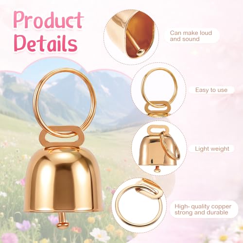 Image of Goat Collar with Bell, Sheep Grazing Copper Bells and Adjustable Nylon Collar Set Loud Bronze Bell for Summer Small Farm Animal Sheep Cow Dog Accessories Gift(Pink Flower)