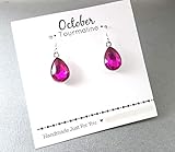 October Birthstone Earrings - Pink Tourmaline Crystal Sterling Silver Teardrop Earrings - Gift for Her