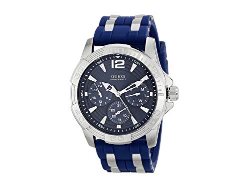 GUESS Iconic Blue Stainless Steel Stain Resistant Silicone Watch with Day, Date + 24 Hour...