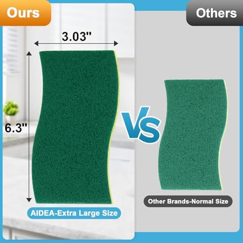 AIDEA XL Scrub Sponges Heavy Duty 12Count, Sponges for Dishes, Extra Large Sponge for Cleaning Kitchen and Household, Heavy Duty Sponge Safe for Non-Coated Cookware, Cleaning Power for Bathroom, House