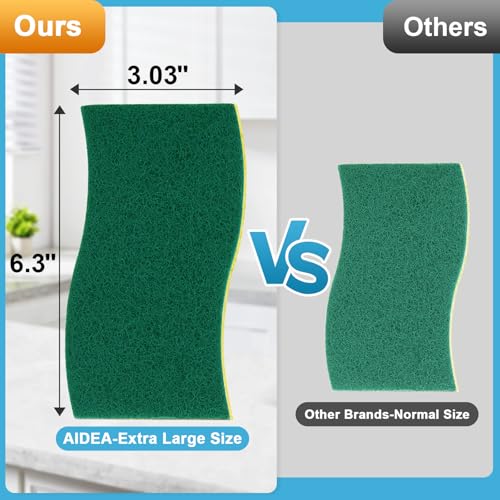 Image of AIDEA XL Scrub Sponges 24Count, Sponges for Dishes, Extra Large Sponge for Cleaning Kitchen and Household, Heavy Duty Sponge Safe for Non-Coated Cookware, Cleaning Power for Bathroom, House