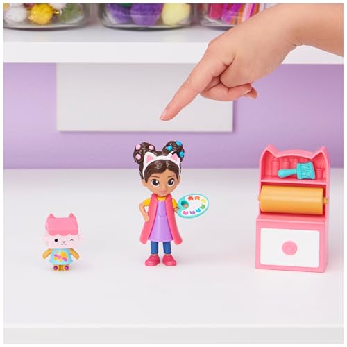 Gabby et la Maison Magique - Gabby Dollhouse - PACK 2 FIGURINES ET ACCESSOIRES - Coffret Studio d’Art - Gabby, 1 Figurine Chat Et Accessoires - Dessin Animé Jouet Gabby Chat - Jouet Enfant 3 Ans et +