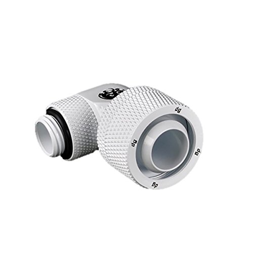 Limited Stock Bitspower G1/4" to 1/2" ID, 3/4" OD Compression Fitting for Soft Tubing, CC5 Ultimate, 90 Degree Dual Rotary, Deluxe White
