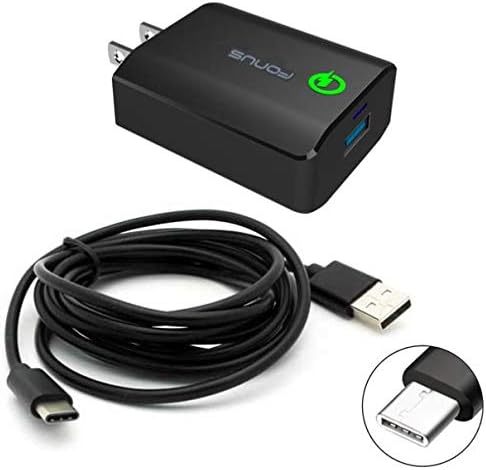 DOPHENDOPHEN18W USB Adaptive Fast Home Charger 6ft Type-C Turbo Cable Smart Detect Adaptive Adapter Travel Wall AC Power Long USB-C for BlackBerry Key2 - BlackBerry Key2 LE - BlackBerry KEYone