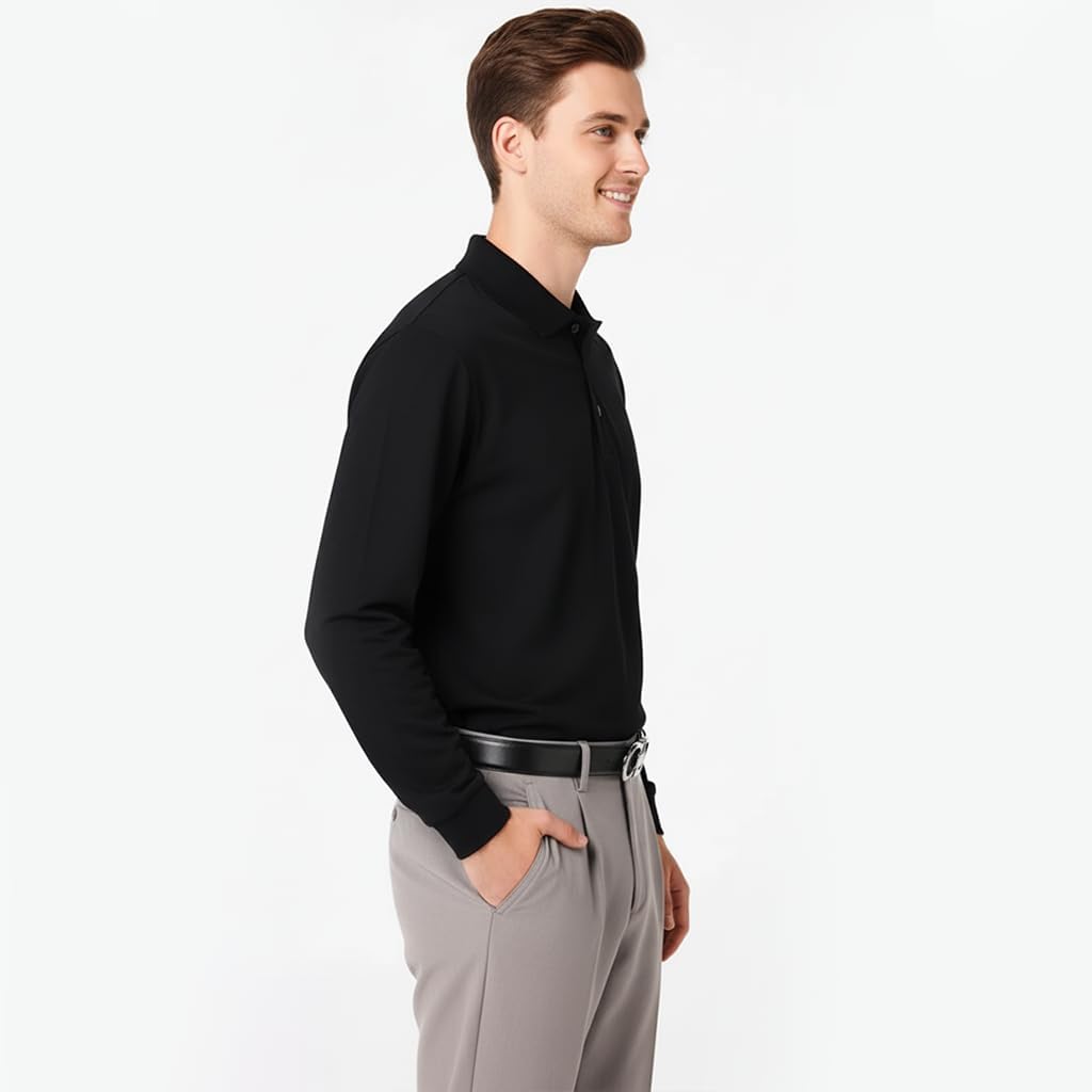 Men’s Performance Polo Shirt, Comfortable Poly/Cotton Pique Long Sleeve Polo Shirt, S-6XL - Image 3