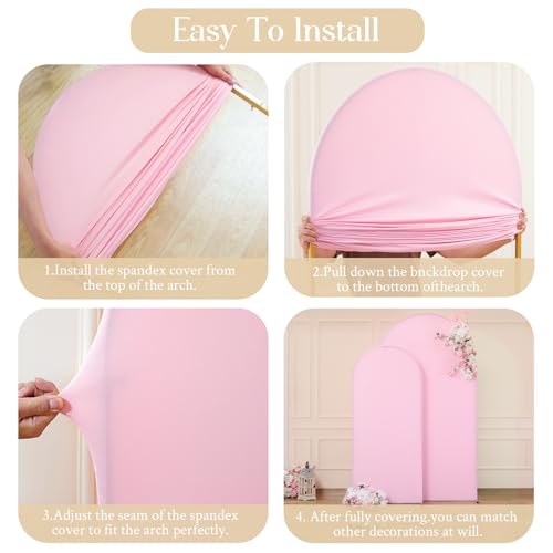 Image of 7.2FT 6FT Arch Backdrop Cover for Wedding, Set of 2 Stretchy Spandex Fitted Arch Stand Cover for Baby Shower, Birthday Party Decor, Chiara Backdrop Cover with Double-Sided Design(White, Pink)