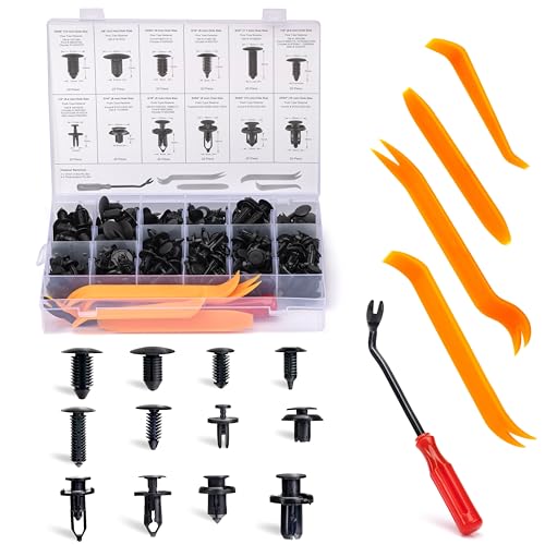 Image of NEIKO 50550A Retainer Clips Assortment, 245pc Automotive Fasteners, Car Bumper Clip for Fender Liner, Door Panel Plastic Clips, Plastic Rivets, Trim Removal Pry Bar Tool, GM, Toyota, Ford, Honda