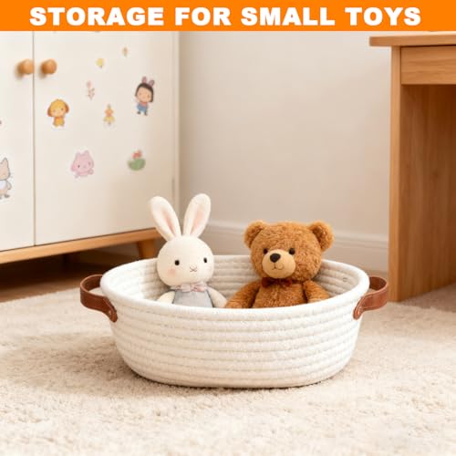 KQDRAVINE Aufbewahrungskorb Geflochten, Baumwollseil Körbchen mit Henkel, Kleiner Korb Geflochten Körbe Aufbewahrung Bad, Flechtkorb für Dekoration, Geschenkkorb Leer, Weiß