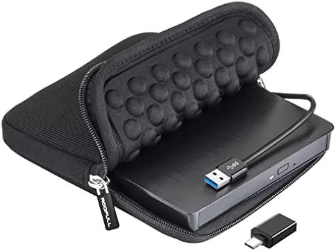 ROOFULL External CD DVD +/-RW Drive USB 3.0 Type-C Portable CD DVD ROM Optical Disk Drive Player Burner Rewriter with Protective Carrying Case for Laptop PC Windows 11/10/8/7, Mac MacBook Pro/ Air