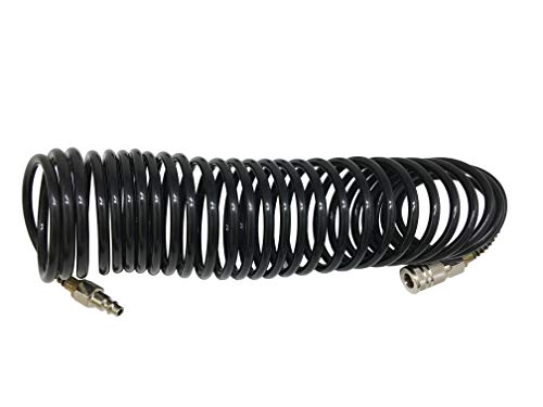 Recoil Hose Heavy Duty Recoil Air Hose Air Line Od 1/4 Inch Portable Polyurethane Coil Hose With 1/4 Inch Quick Fittings For Air Compressor, Sprayer And Industrial Use 25Ft, Black #TOP2