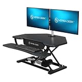 VERSADESK PowerPro 36' Corner Standing Desk Converter, 36 Inch Motorized Height-Adjustable Standup Desk Riser Sit to Stand Desktop with Keyboard and Mouse Tray + USB Charging Port, Black