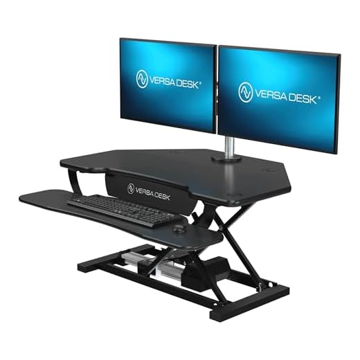 VERSADESK Electric Corner Standing Desk Converter, 36" PowerPro Motorized Height-Adjustable Standup Desk Riser Sit to Stand Desktop with Keyboard and Mouse Tray + USB Charging Port, Black