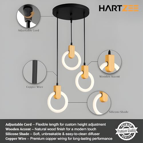 Image of Lunaris Orbit LED Chandelier 3 Ring Pendant Light | Modern Hanging Ceiling Lamp with Wooden Accent for Living Room, Dining Room, Bedroom, Restaurant & Cafe | 3000K Warm White Lighting (1 Pack)