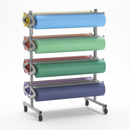 MetCrafted Standard Rola-Rack 8-Paper Roll Dispenser and Cutter - USA Made Horizontal Heavy Duty Paper Cutter Rack with Casters - Fits Rolls up to 36” Wide Multi-Roll Kraft, Butcher Paper Roll & More