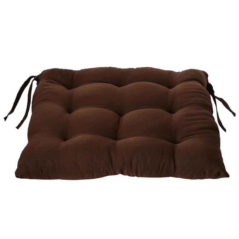 Image of Rajasthan Crafts Pack of 4 Chair Pad | Chair Cushion Pad | Microfiber Square Chair Pads with Ties | Seat Cushion for Chair Office, Sitting, Pooja, Dining & Office Tables (16x16 Inch, Brown)