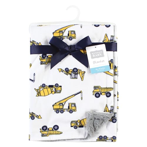 Image of Hudson Baby Unisex Baby Plush Blanket with Furry Binding and Back, Construction, One Size