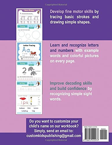 Eva Learn to Write Workbook - Lines, Shapes, Alphabets, Numbers, and Sight Words: Personalized Children Letter Tracing Workbook for Ages 3-5, ... with Colorful Pictures and Example Words image 3