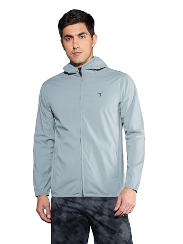 Image of TECHNOSPORT Men's Blended Standard Length Slim Fit Solid Hooded Wrinkle Free Raincoat