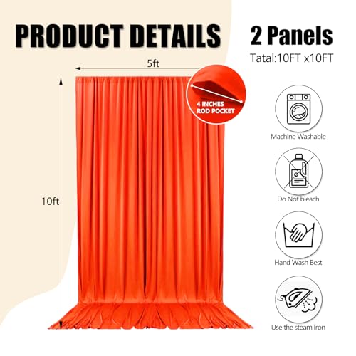 Image of 10ft x 10ft Deep Orange Backdrop Curtains for Parties, Polyester Fabric Backdrop Drapes with Rod Pockets for Weddings, Birthday, Halloween,Christmas Party Background Curtain, 2 Panels