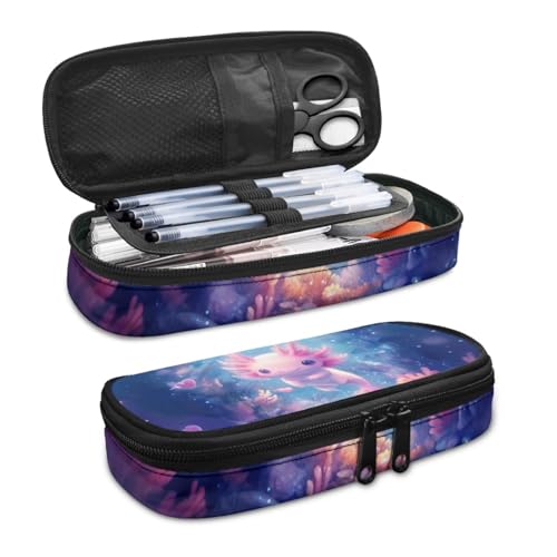 Image of Axolotl Pencil Case Organizer Blue Ocean Pencil Bags with Zipper Aesthetic Pencil Pouch for School Girls Teens Pencil Box Pen Holder