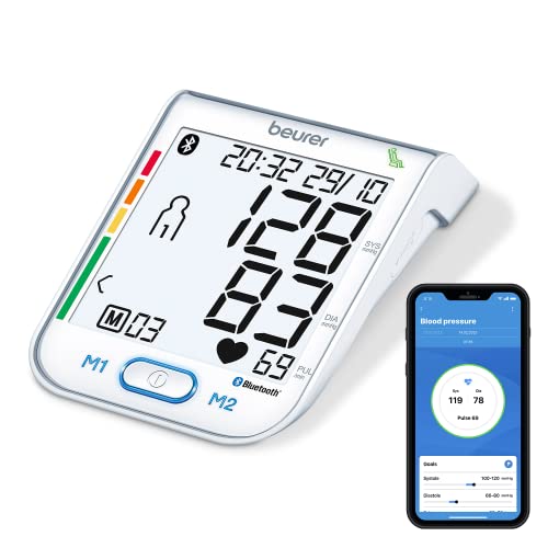 Beurer BM 77 Tensiomètre au bras connecté Bluetooth, avec indicateur de repos breveté, convient également aux femmes enceintes