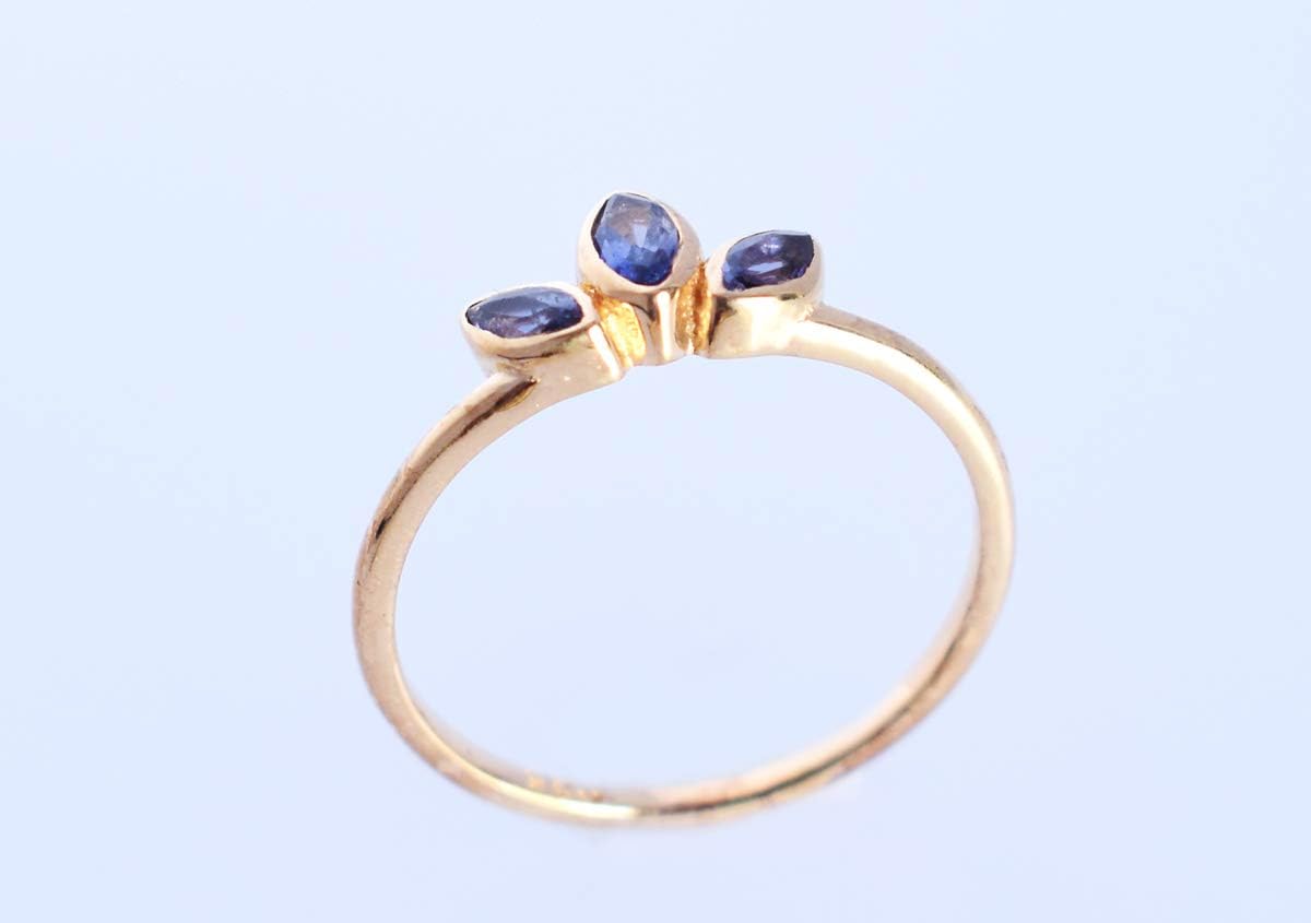 Blue Sapphire Eternity Design Fabulous 925 Sterling Silver Gold Plated 3 Stone Set Ring